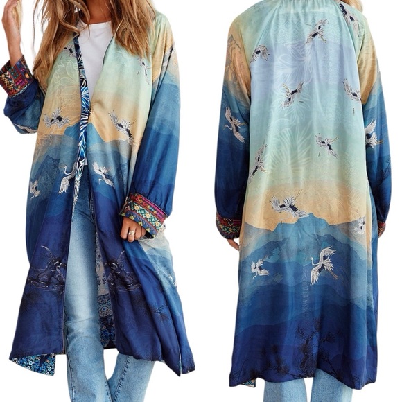 Johnny Was Dew Harmony heavily embroidered reversible silk kimono jacket NWT